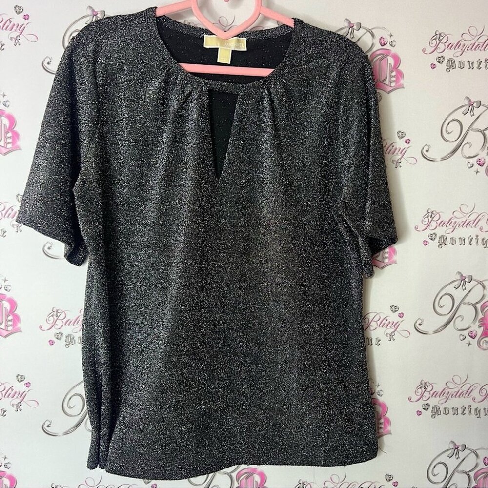 Michael Kors sparkly Gray Blouse with Keyhole Detail